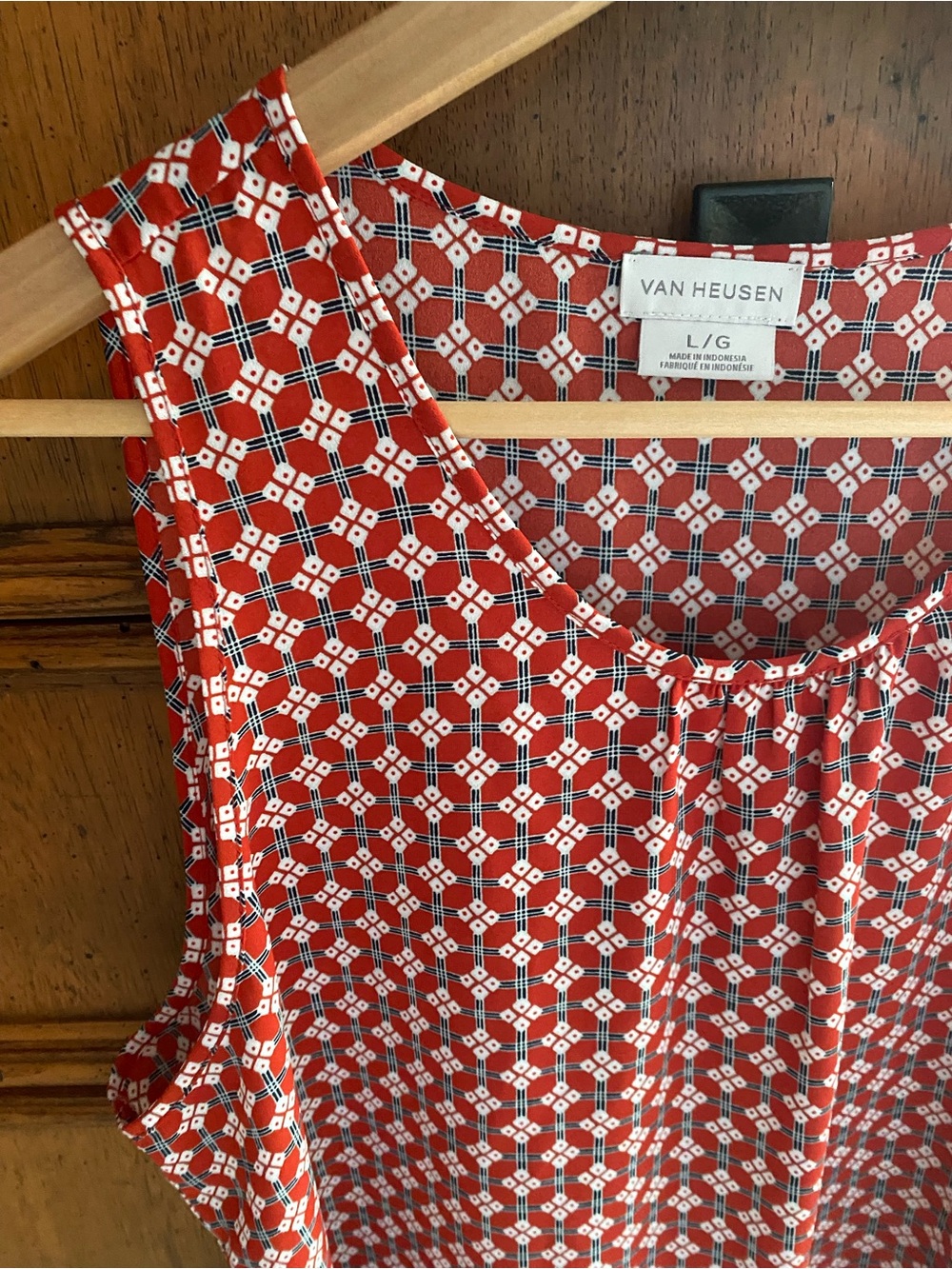 Van Heusen Red and White Geometric Sleeveless top